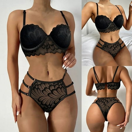

Women Sexy Lace 2 Piece Babydoll Lingerie Set Bra and Panty Sets Teddy Nightwear Panties Set