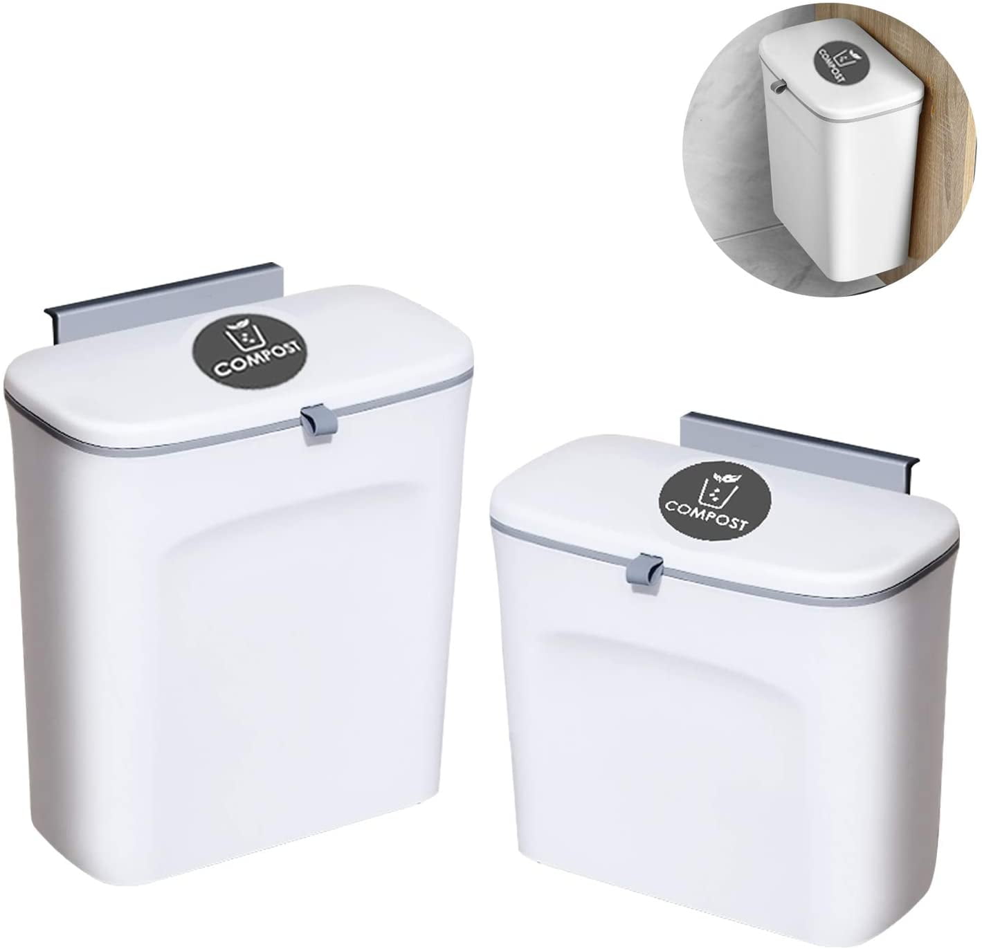 IGUOHAO Hanging Trash Can, 1.9+2.3 Gal Under Sink Trash Can with Slide