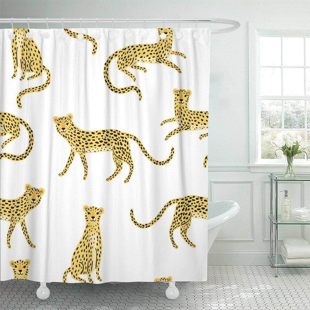 Ksadk Cheetah With Cute Cartoon Leopards On The White Cat Africa Animal Color Exotic Shower Curtain 66x72 Inch Walmart Com Walmart Com