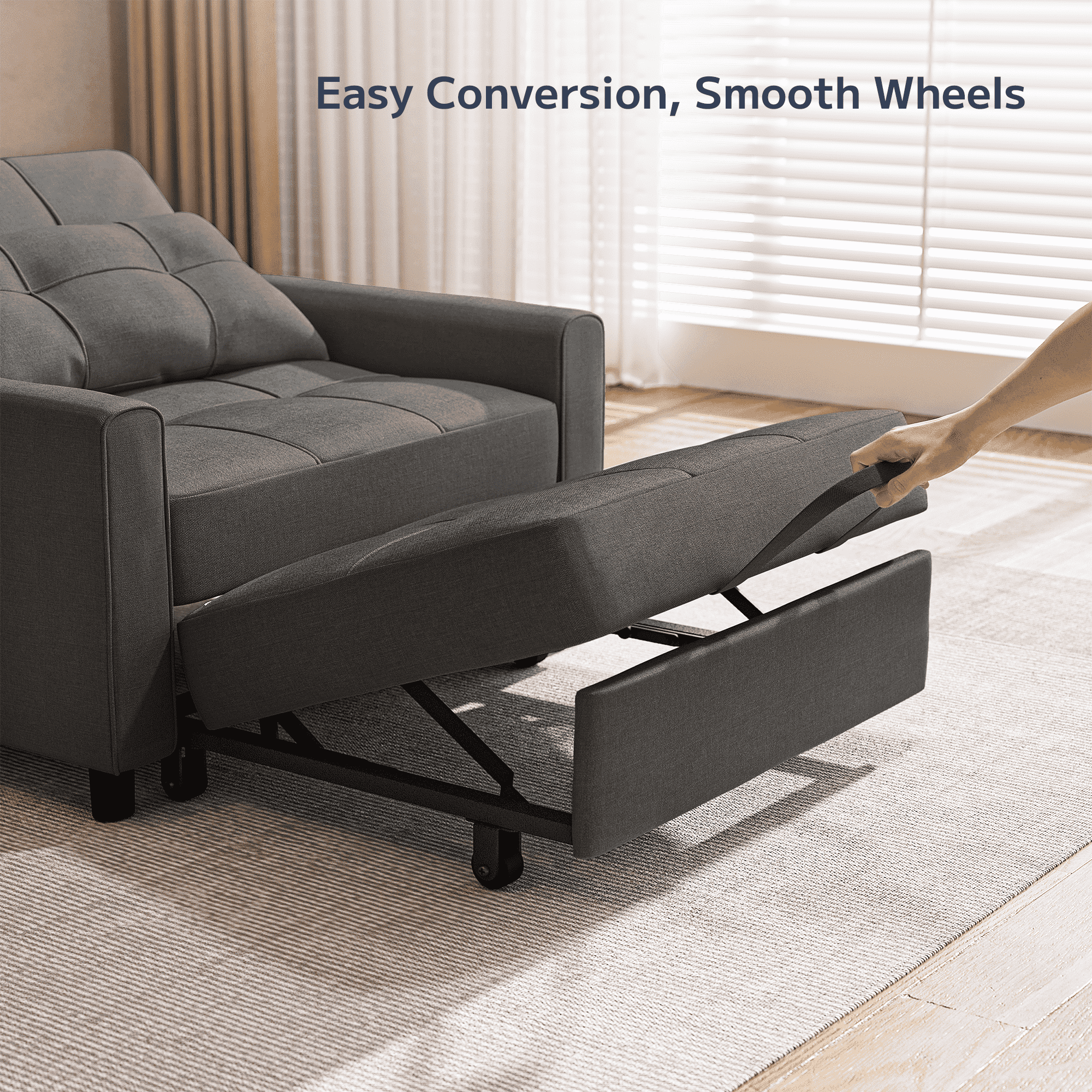 Sleeper Sofa Chair, Asofer 3 in 1 Convertible Futon Couch, Recliner Bed & Adjustable Backrest for Small Space, Dark Gray