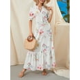 thumbnail image 6 of Franhais Women Long Dress, Elegant Short Sleeve V Neck Flower/Graphic Print Loose Swing Dress Summer Casual Dress, 6 of 9