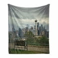 thumbnail image 1 of Seattle Skyline Soft Flannel Fleece Throw Blanket, Real Image Outdoor Scene from Kerry Park Urban Architecture and Bench, Cozy Plush for Indoor and Outdoor Use, 70" x 90", Multicolor, by Ambesonne, 1 of 6