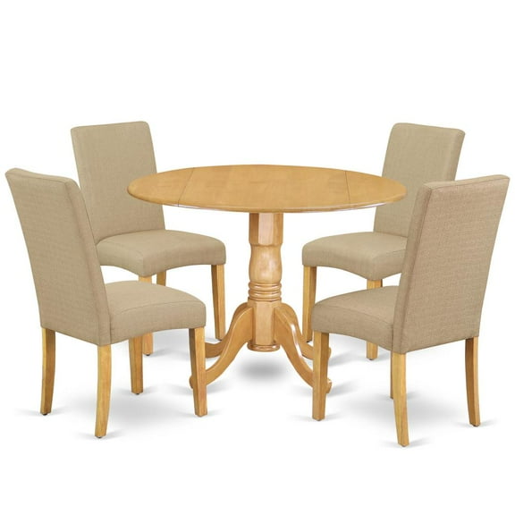 East West Furniture Dublin 5-piece Wood Dining Set in Oak/Dark Khaki