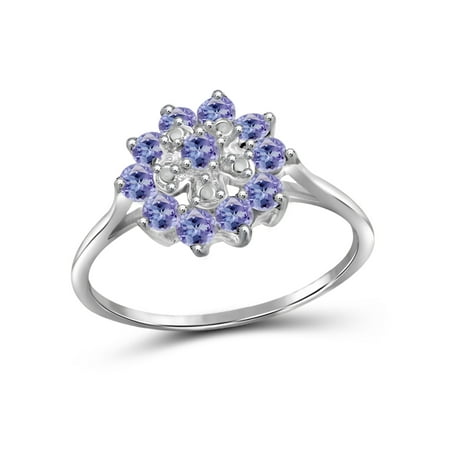 JewelersClub Tanzanite Ring Birthstone Jewelry – 1.10 Carat Tanzanite 0.925 Sterling Silver Ring Jewelry with White Diamond Accent – Gemstone Rings with Hypoallergenic 0.925 Sterling Silver Band
