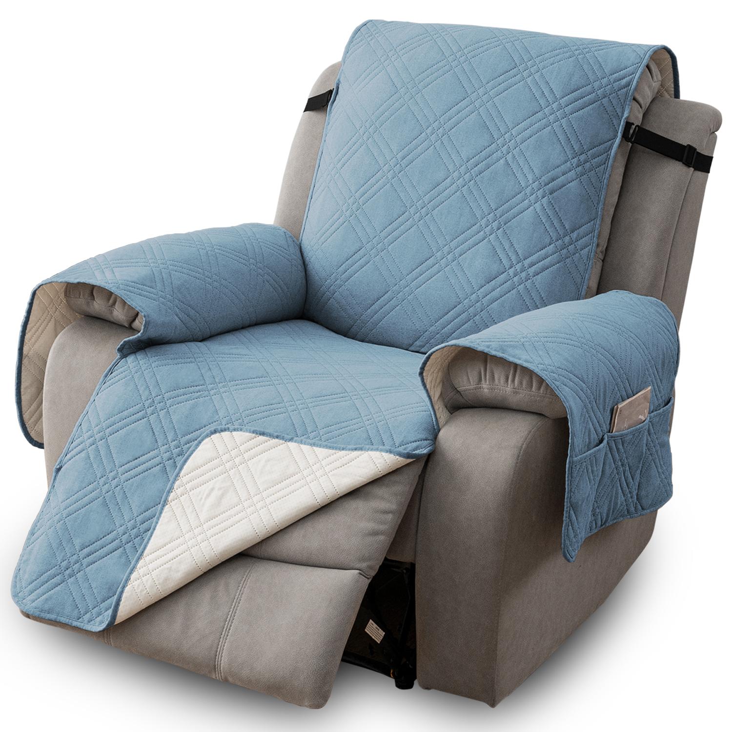 6-Piece Velvet Recliner Loveseat Cover With Storage Pockets - Taupe Stretch Protection