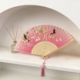 thumbnail image 6 of Handheld Folding Fan Small Chinese Silk with Tassel Floral Manual Fan Handheld Bulk for Women and Men Music Festival Dance Party Decoration, 6 of 6