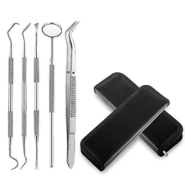 Dental Tools 5 Pack Teeth Cleaning Tools Kit Dentist Tool Kit With Stainless Steel Dental Mirror--