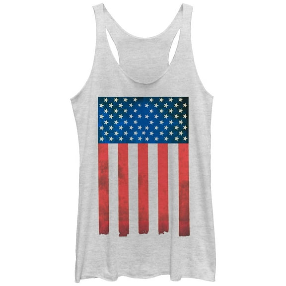 Women's Lost Gods American Flag Paint Print  Racerback Tank Top White Heather Medium
