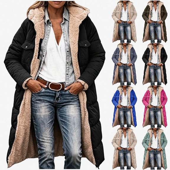 ITSAME Womens Plus Size Reversible Sherpa Lined Coat Winter Thermal Versatile Casual Outerwear with Pockets Black Size 3XL