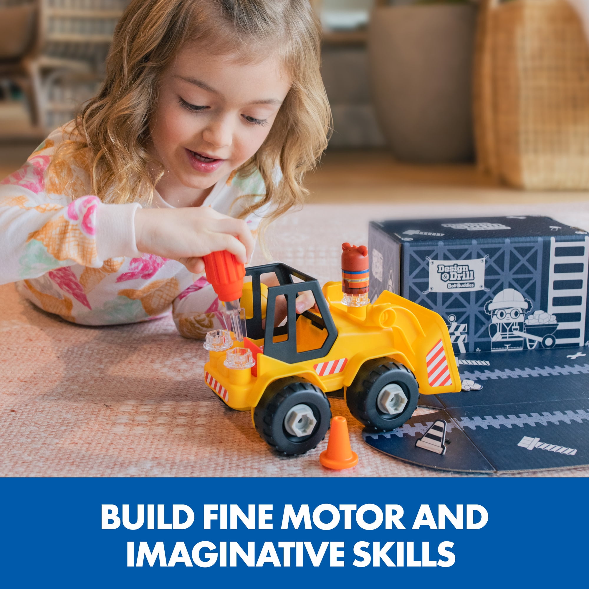 Educational Insights Design & Drill Bolt Buddies Bulldozer Take Apart Toy with Screwdriver Tool, Preschool STEM Toy, Ages 3+