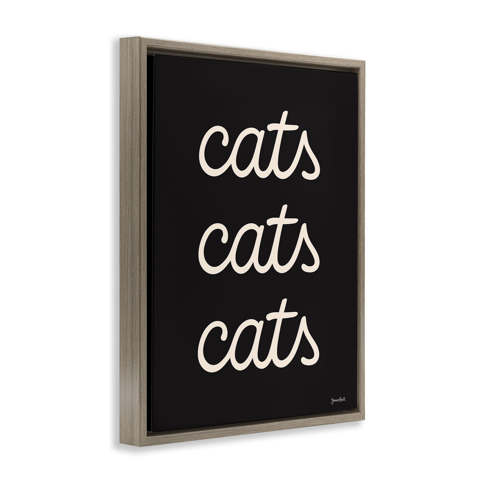 Stupell Industries Cats Repeating Typography Animals Painting Brown Floater Framed Canvas Art Print Wall Art, 25 x 31