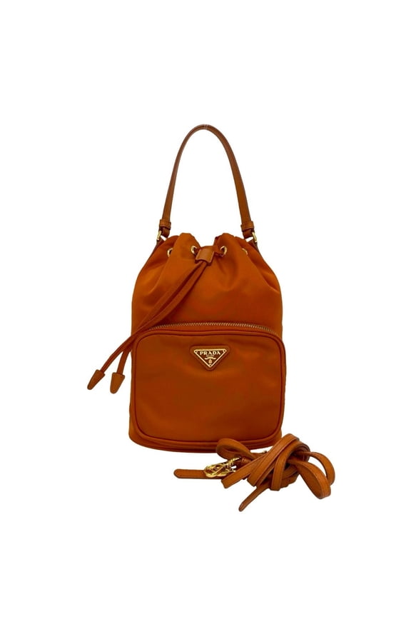 Pre-Owned PRADA Prada Triangle Logo Hardware Nylon Saffiano Leather Genuine 2-way Drawstring...