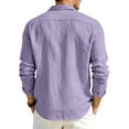 thumbnail image 5 of Fabrcox S-4XL Men Linen Button Down Shirts Roll Up Collared Men Shirts Long Sleeve Sun Protection Vacation Travel Summer Men Beach Shirts with Pocket Purple 4XL, 5 of 8