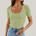 thumbnail image 2 of Women's 2025 Short Sleeve Square Neck T Shirts Slim Fitted Summer Ribbed Knit Basic Casual Tee Tops, 2 of 4