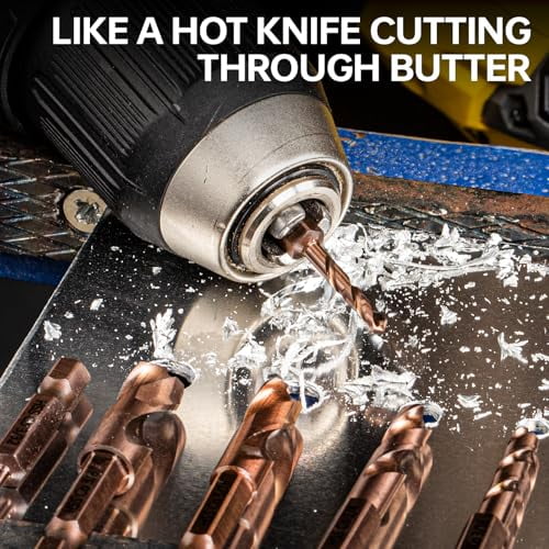 6-Piece Cobalt Stubby Drill Bit Set - Short 1/4" Hex Shank Bits for Metal, Hardened Steel, Wood & Plastic (3/32" to 3/8")