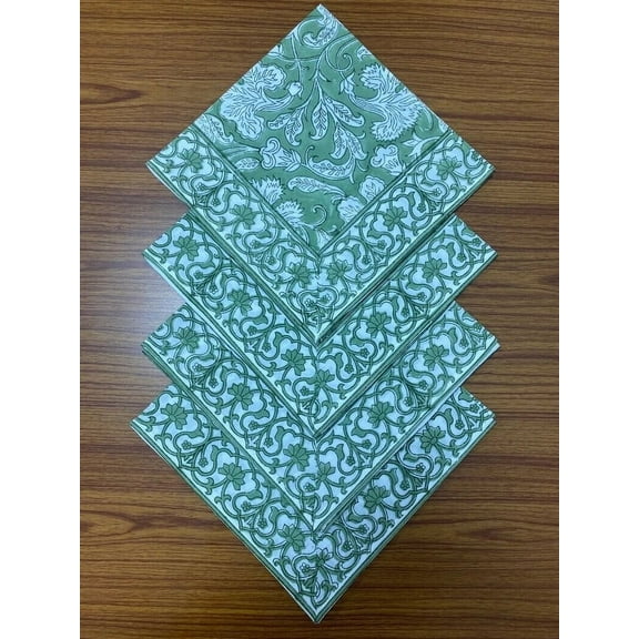 New Era Creation Sage Green Indian Floral Hand Block Printed Cotton Cloth Napkins Wedding Event Home Party Restaurant Gift Party, Housewarming