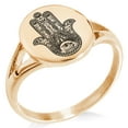 thumbnail image 1 of Stainless Steel Lotus Hamsa Hand of Fatima Minimalist Oval Top Polished Statement Signet Ring, 1 of 1
