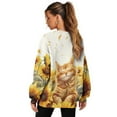 thumbnail image 2 of HELLHERO Sunflower Cat Print Women Pullover Tops Long Sleeve, Crewneck Sweatshirt 2025 Fashion Comfy Oversized Sweatshirt Size M, 2 of 7