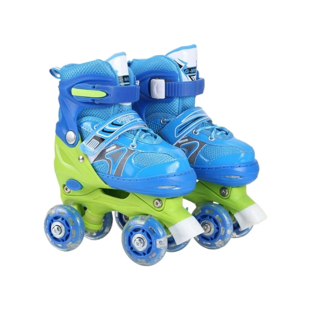 fastboy 2 Pcs Patins à Roulettes pour Enfants avec Lumières Colorées Protection Anti-Impact Bleu Sans Paillettes