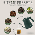 thumbnail image 3 of Willow Kitchen 1L Gooseneck Electric Kettle for Pour Over Coffee & Tea, Temperature Control & Automatic Shutoff, Rapid Boil Hot Water Kettle Pot, Green, 3 of 8