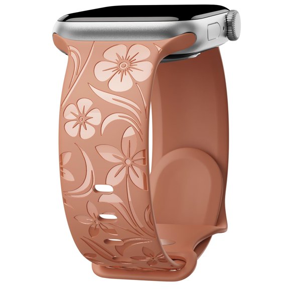 Correa Con Grabado Floral Compatible Con Apple Watch Band De 38 Mm, 40 Mm, 41 Mm, 42 Mm, 44 Mm, 45 Mm, 46 Mm, 49 Mm, Correa De Silicona Brillante Con Diseño De Flores Silvestres Para Iwatch Band Serie