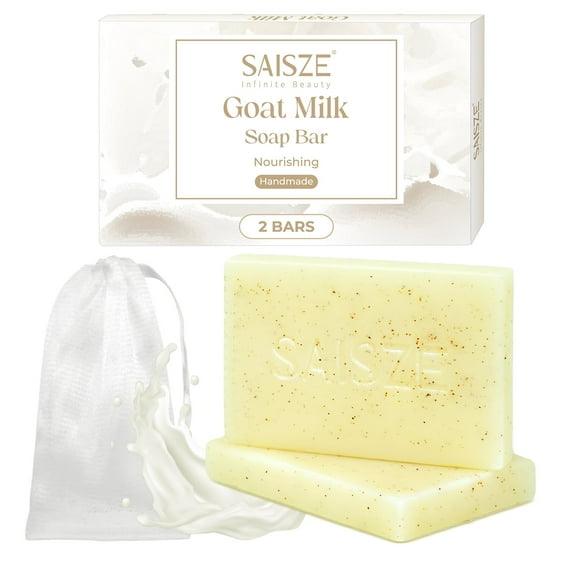 SAISZE Goat Milk Soap Bar, Gentle Nourishing Handmade Bath Soap with Goat Milk & Shea Butter for Adult & Kid All Skin Types, 4 oz × 2 Pack