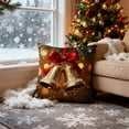 thumbnail image 4 of Housse de Coussin 11 Po x 11 Po en Lin Rouge pour Canapé Décoratif de Vacances avec Design de Cloche Dorée et Arbre, 4 of 6