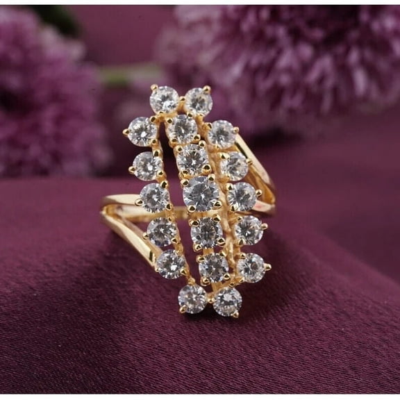 Bluebelljewels White Round Cut Diamond Cocktail Women's Engagement Ring 14K Yellow Gold Plated Silver