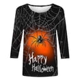 thumbnail image 3 of successthop Cute Halloween Shirts Adults Web 3/4 Sleeve Crewneck Tops Vacation Tee Fall Awareness Plus Size Clothes S, 3 of 4