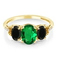 thumbnail image 2 of Gem Stone King 1.59 Cttw Oval Green Simulated Emerald Black Onyx and Diamond 10K Yellow Gold Engagement Ring for Women.5 (Size 5.5), 2 of 4