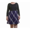 thumbnail image 3 of Kensie Womens Black Purple Mixed-Media Long-Sleeve Plaid-Print A-Line Dress M, 3 of 4