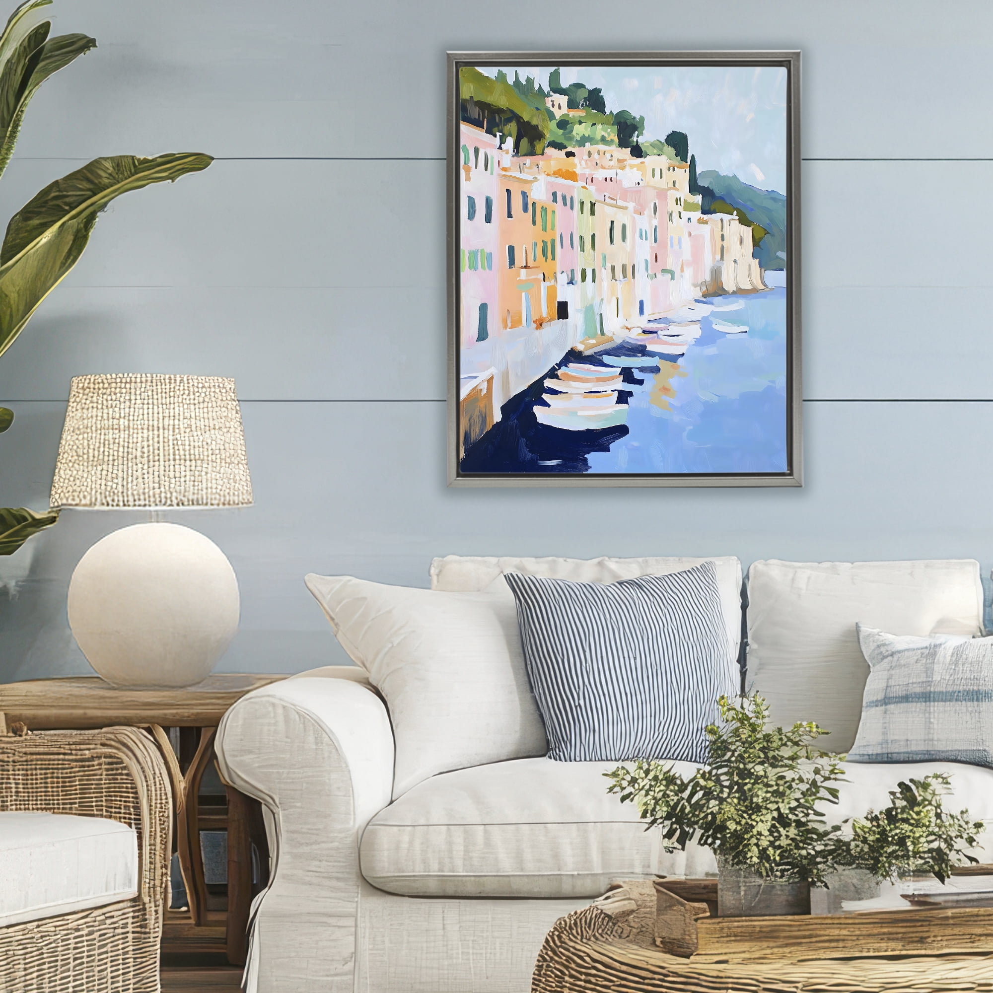 Stupell Industries Portofino Harbor View Gray Framed Floater Canvas Wall Art, design by The Prints Vibe