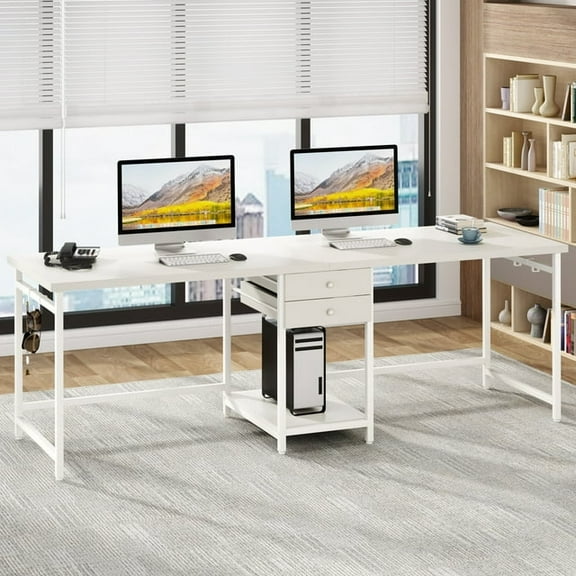 Tribesigns 78.74" Two Person Desk with 2 Drawers, Long Double Computer Desk Gaming Table with Shelves, Industrial Study Writing Table Workstation for Home Office