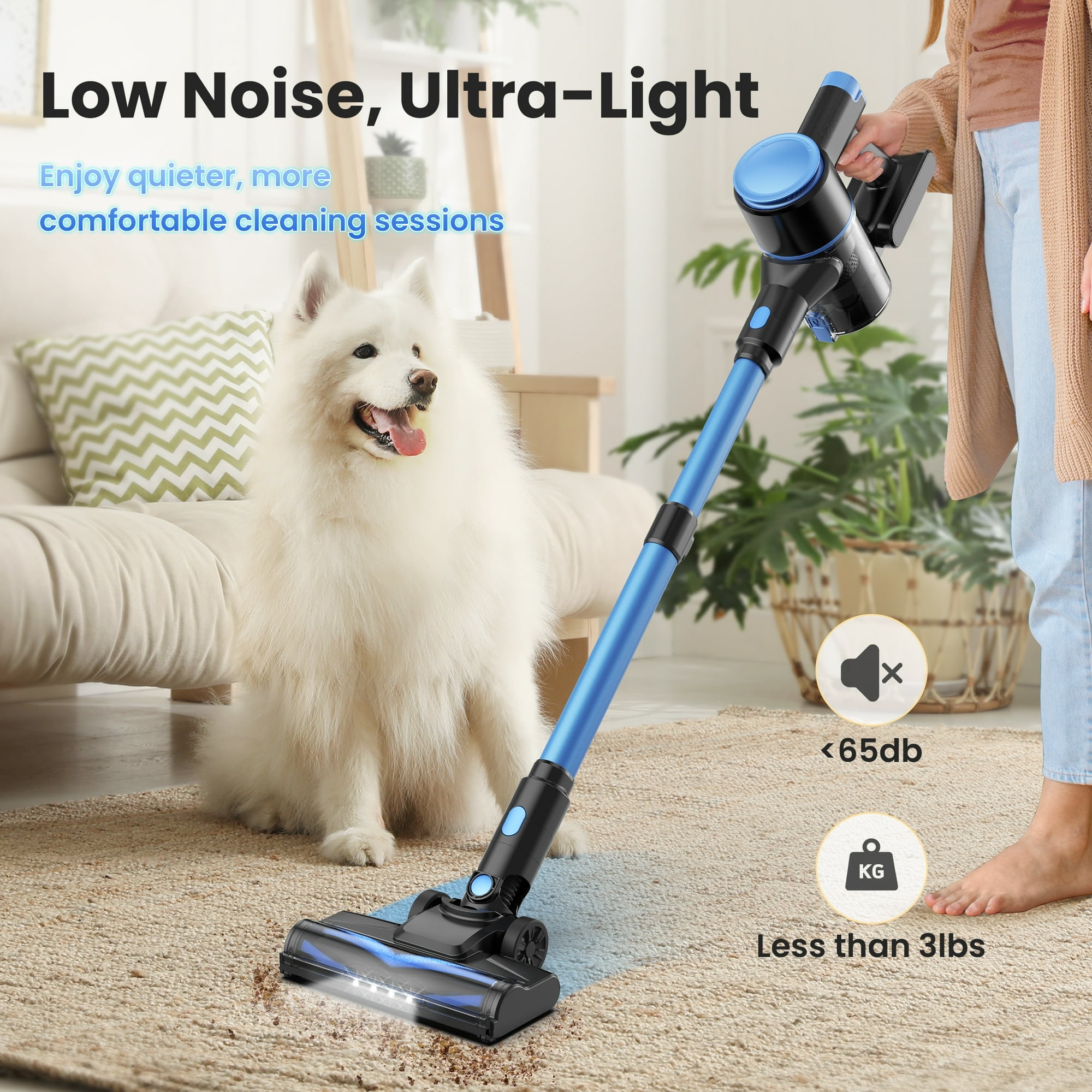 YOMA Cordless Vacuum Cleaner,25Kpa 40 Mins Runtime Lightweight Stick Vacuum,Self-Standing, Rechargeable Vacuum Cleaners for Pet Hair,Carpet,Hardwood Floor N8(Blue)