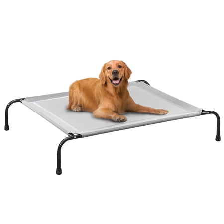 PRAISUN Outdoor Dog Bed, XL Dog Cot, Elevated Dog Bed, Pet Bed with Oxford Fabric, Textilene Mesh, Carrying Bag, Cooling, for Indoors, Outdoors, Beach, Silver Gray C28
