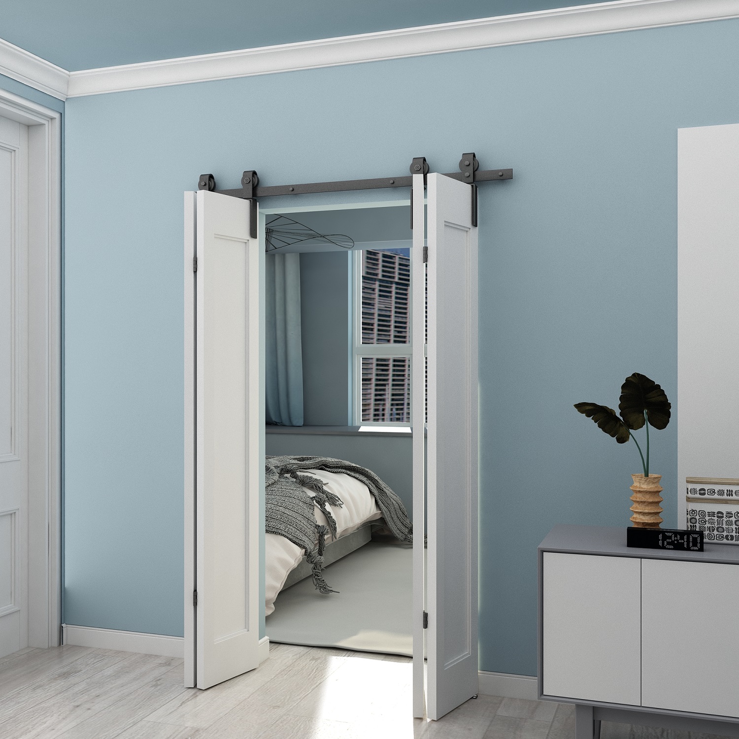 JUBEST 51" BiFolding Barn Sliding Door Hardware Side Mount Track Kit