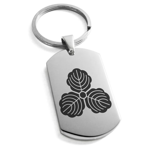Stainless Steel Kasai Samurai Crest Engraved Dog Tag Keychain Keyring