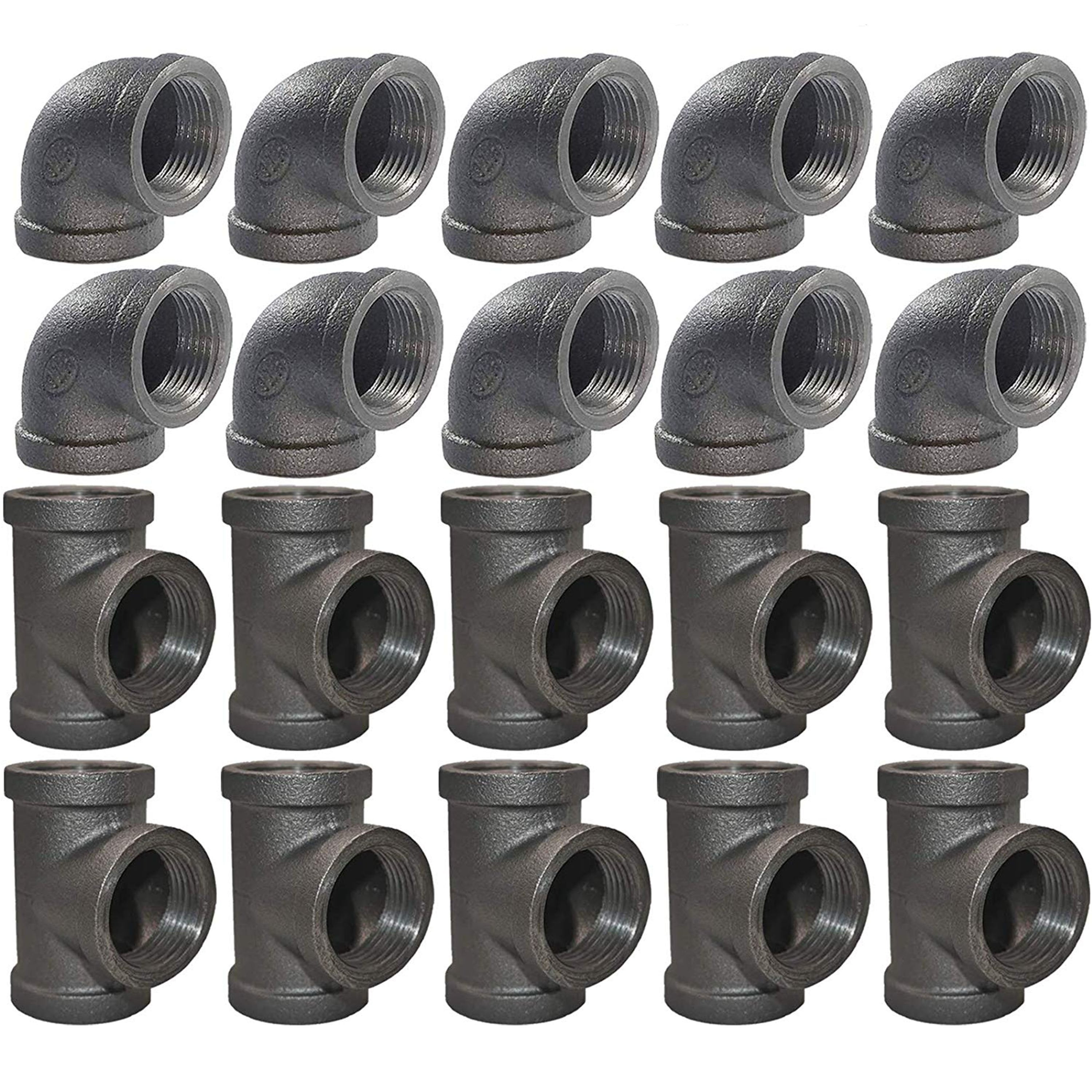1/2 Inches x 8 Inches Black Painted Malleable Steel Pipe Fitting,Black Malleable Carbon Steel Pipe Nipples and Fittings,Threaded Pipe Nipple for DIY Vintage Furniture 10 Pack