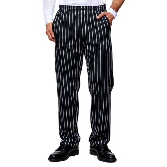 Men's Pinstripe Dress Pants - Button Waist for Office Wear & Formal Occasions Black 3XL