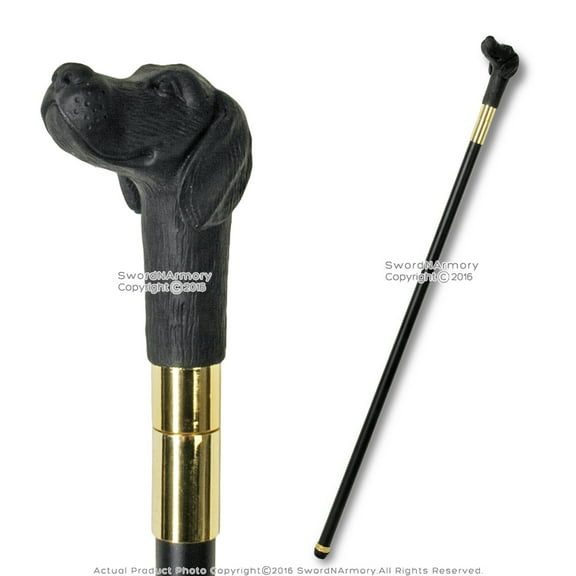 Munetoshi Black Hound Dog Handle Gold Accented Gentlemen's Costume Cane Stick