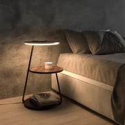 Glownest Bedside Table with LED Light, Wireless Charging, Walnut Wood, Touch Switch, Modern Nightstand for Bedroom