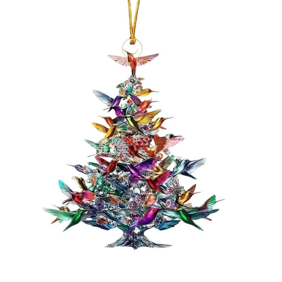 Hummingbird Christmas Ornament - Colorful Stacked Hummingbirds Tree Decor for Bird Lovers, Winter Home Decoration, Indoor Outdoor Festive Bird Themed Ornaments