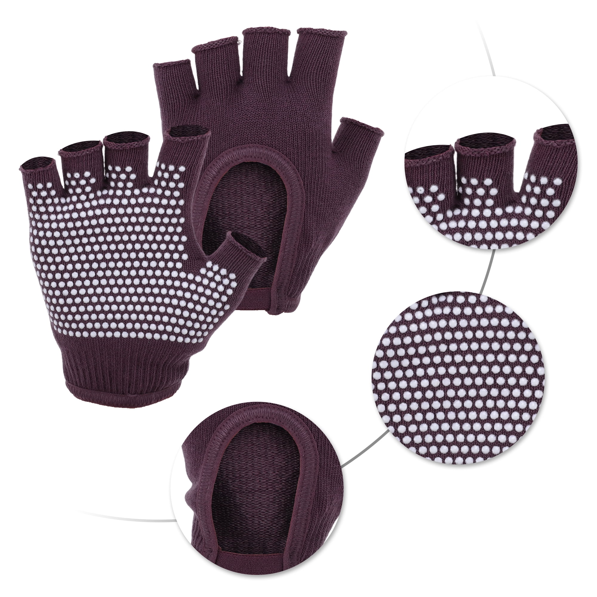 Unique Bargains Fingerless Yoga Gloves Designed One Size 1Pair Purplish Red