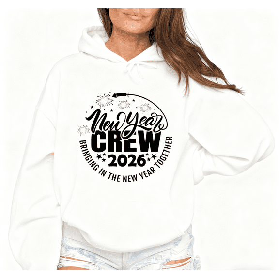 Women's White Black Print Hoodie Graphic Sweatshirt S - 2XL 2026 New Year Crew Tops
