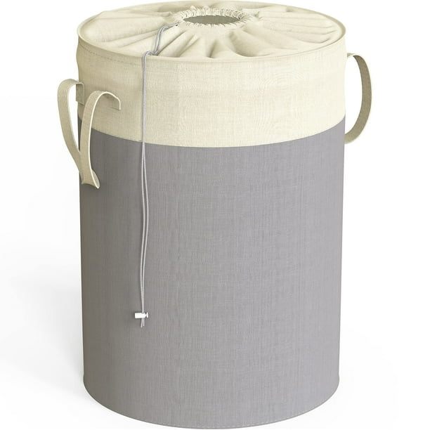 SimpleHouseware Round Terylene Cotton Collapsible Laundry Hamper Basket