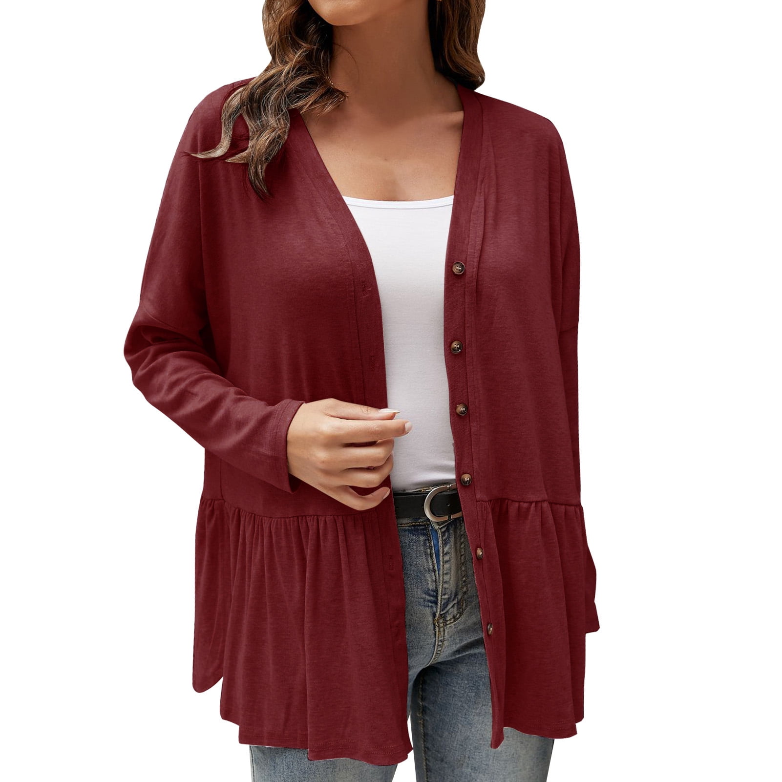 Cardigan Ruffle Side Slit Button Down 