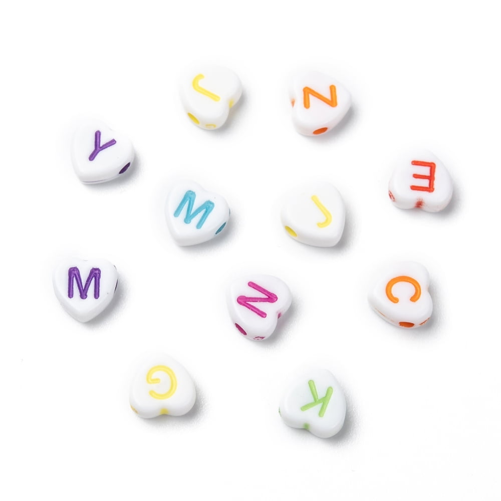 Opaque Acrylic Heart Beads Horizontal Hole Letter Beads Mixed color 7x7.5x4mm Hole: 2mm about 3600pcs/500g