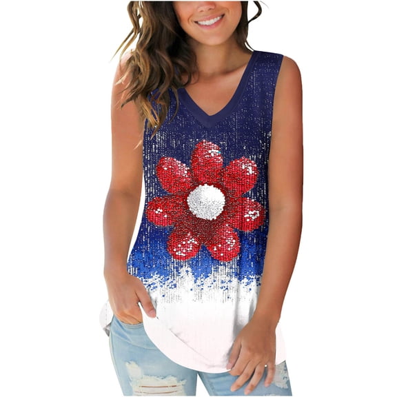 Womens July 4th Tank Tops Funny Patriotic Independence Day Graphic Sleeveless Tees High Low Holiday Casual Shirts White, 2XL