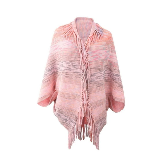 Odeerbi Shawl Wraps for Women Fall Winter Poncho Open Front Cape Cardigan Trendy Hollow Out Stripe Tassel Cloak Tops Pink