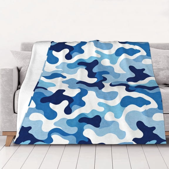 Throw Blanket Blue Camouflage Soft Cozy Fleece Flannel Blanket Home Decor for Couch Sofa Bed 80"x60"
